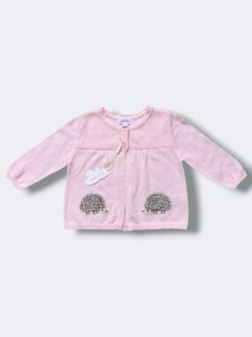 Angel Dear Cardigan Baby Girls 6-12M Pink Cotton Hedgehog Embroidered Sweater